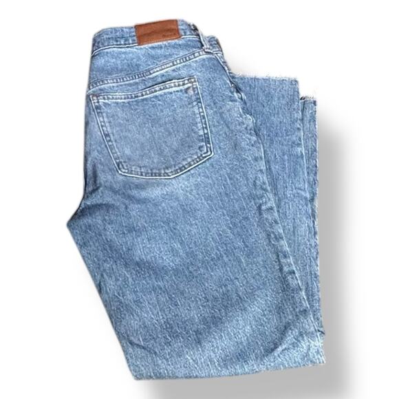 Madewell Mid-Rise Perfect Vintage Straight Jeans Raw Hem Size 28 Medium Wash - Picture 9 of 9